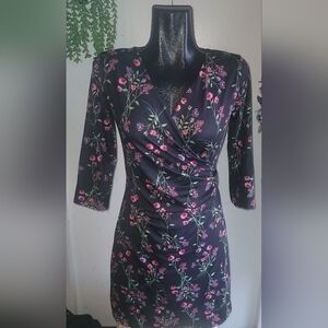 Max Coco Black and Pink Floral Print Dress XS